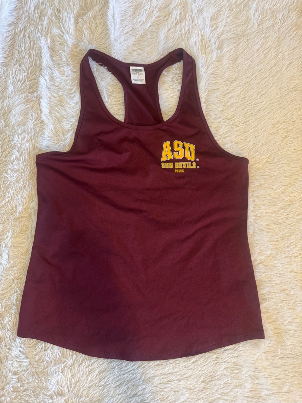 PINK Victoria's Secret Maroon ASU Racerback Tank with Yellow Logo